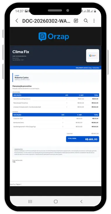 Exemplo Orzap PRO