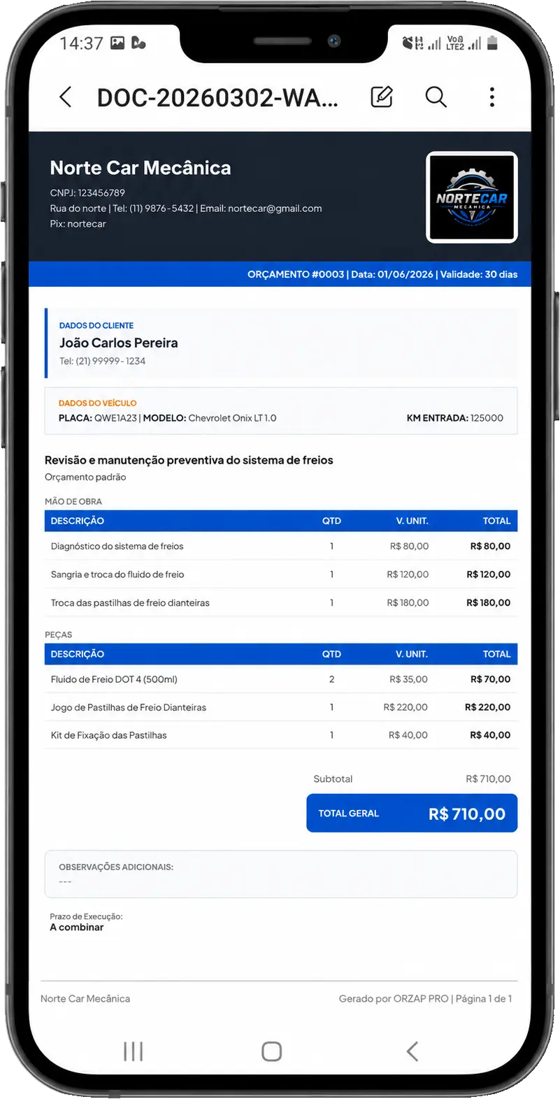 Exemplo de Orçamento Orzap